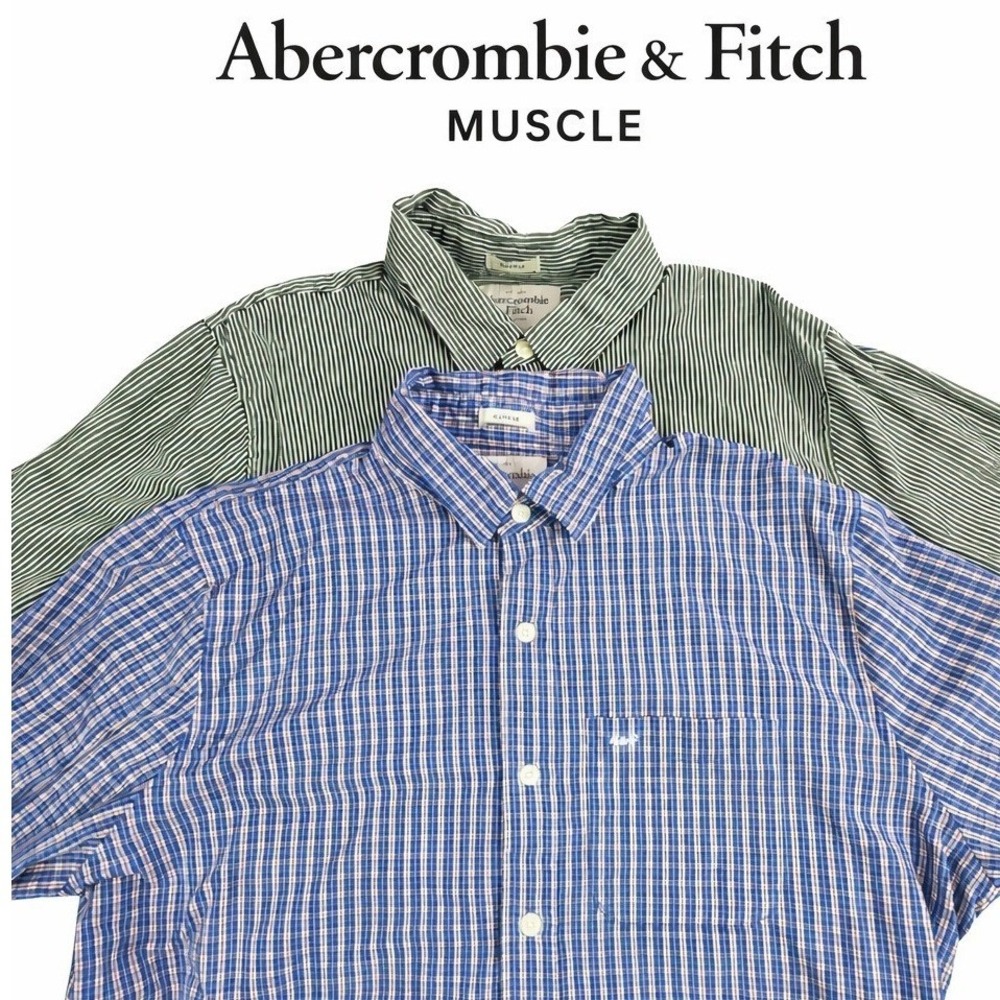 Abercrombie & Fitch Mens Shirts XL Muscle Fit Button Down Lot (2) Y2K Preppy